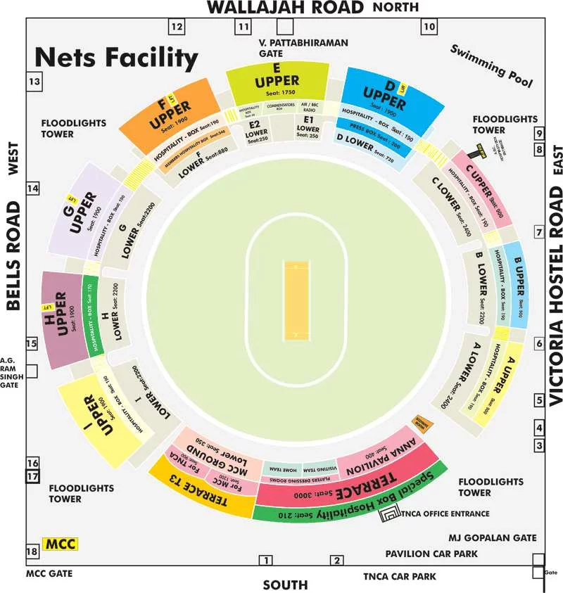 MA Chidambaram Stadium Layout Seating Map